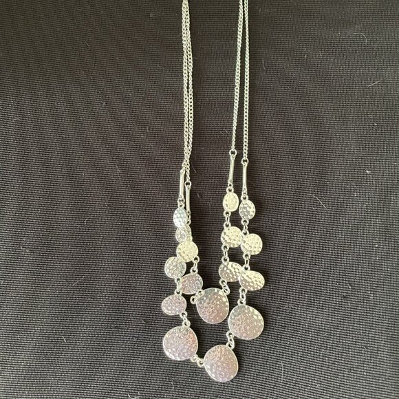 Silver double-strand adjustable chain statement hanging charm 20 inch necklace - Picture 1 of 3